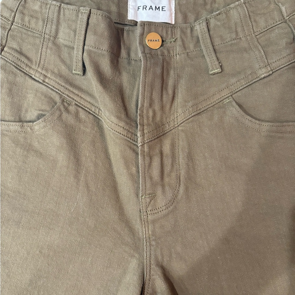 Frame Denim Ali V Yoke High Waist Crop Wide Leg Jeans Army Green Size 24 - Picture 2 of 6